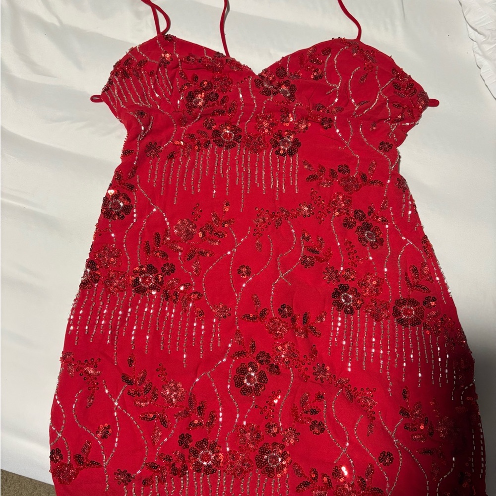 Amazon Red Sequin Backless Dress